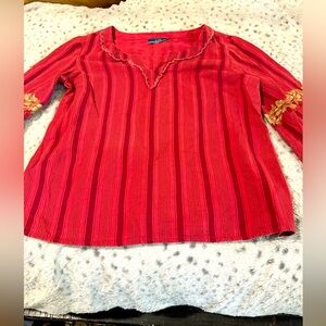 Ajio Red Striped Women's Top